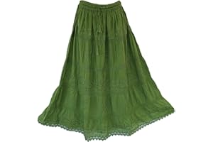 Doorwaytofashion Women Cotton Maxi Full Length Skirt Embroidered Boho Casual Festival Summer UK 10,12,14,16,18