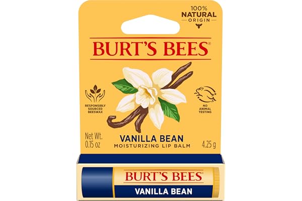 Burt's Bees Baume à lèvres à la vanille, baume hydratant à la cire d'abeille et à la vitamine E, 100 % d'origine naturelle, 4,25 g
