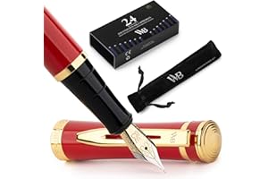 Wordsworth & Black Kit stylo plume, Plume dorée moyenne 18 carats, Comprend 24 cartouches d'encre, Convertisseur de recharge d'encre et coffret cadeau, Finition or, Calligraphie, [Rouge cramoisi]