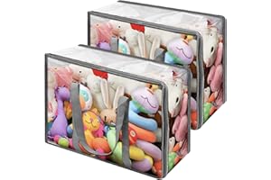 Vieshful 2-pak przezroczystych toreb do przechowywania ubrań, 90 l zapinany na zamek organizer do szafy, plastikowe pojemniki do przechowywania, torby do przenoszenia na kołdrę, koc, pościel, kołdrę,