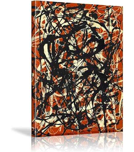 JACKSON POLLOCK 10- CREAM BLACK COLOURFUL FRAMED CANVAS WALL ART