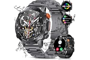 ESFOE Reloj Inteligente Hombre, 1.43" AMOLED Smartwatch Militar con Llamadas Bluetooth, 126+ Modos Deporte Pulsómetro Presión Arterial, SpO2, Monito de Sueño, IP68 Podómetro Reloj Android iOS