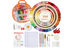 YINVA Sticken Set, Stickset für Anfänger 124 Farbfäden, 232 Pcs Sticken Erwachsene, Leicht zu Lagern Kreuzstich Set für Erwachsene