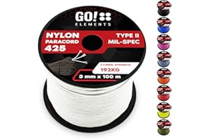 GO!elements Cuerda Paracord de Nylon Resistente al desgarro - 3mm Paracord 425 Tipo II líneas como Cuerda para Exteriores, Cuerda para Todo Uso - línea de Nylon MAX. 192kg