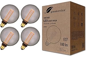 greenandco 4X Vintage Design LED Bulb for Mood Lighting | E27 G125 | Smoke | 4W 100lm | 1800K Extra Warm White | 320° | 230V | Flicker-Free | Non-dimmable | Edison Bulb