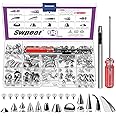 Swpeet 98Pcs Mixed Shape Spikes Screwback Studs Rivets Kit (Silver)