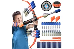 Doloowee Arc et flèche en Mousse à Impact, Set de tir à l'arc Tire sur 120 Pieds, 1 Arc 10 flèches avec 20 balles, Jouer à l'intérieur et à l'extérieur pour garçons Filles Jouets