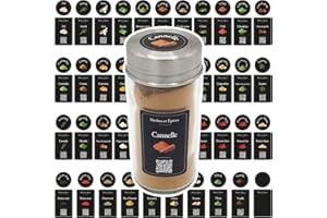 FEBIO 90 Etiquettes Epices Francais noires, élégantes, imperméable, QR Code des recettes, etiquette epices francais ronde rectangulaire, rangement epices, caroussel epice, rangement epices cuisine tiroir