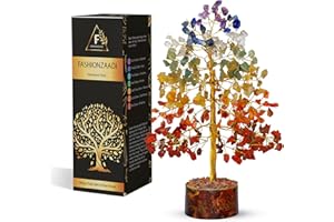 FASHIONZAADI Siedem Chakra Crystal Gemstone Tree Feng Shui Bonsai Healing Crystals Kamienie Money Trees Kamien naturalny Równowazenie czakry Home Office House Decor Swietny rozmiar prezentu:-10 cali (zloty drut)