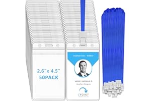 xinfedi Porte Badge Tour de cou, 50 Porte Carte Tour de Cou, Verticaux Cordon Carte en Plastique Transparent pour l'école, Bureau