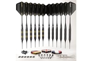 CC-Exquisite Lot de 12 fléchettes souples - Or et noir - Pointe en plastique - 18 g avec 24 ailettes et 18 tiges + pointes extra douces, outil de fléchette, joints toriques en caoutchouc - Entièrement