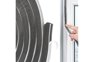 ROJINKADE 5 Meters Door Window Frame Brush Seal Weather Strip, Draft Excluder Tape for Doors Windows, 5 Meters(L) x 9mm(W) x 15mm(T) Self-Adhesive Brush Seal Strip, Door Draft Seals and Draught Excluders (Gtey)