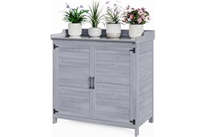 Mesa para Plantas Bealife con Armario de Base, Armario de jardín con encimera y 1 Estante móvil para Uso Interior y Exterior (Gris, 98 x 48 x 95 cm)