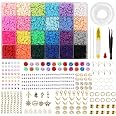 Kit Perles Plates En Argile Polymère Pour Bijoux DIY - 4800 Perles + 500 Pendentifs + Cordon Et Outils - Enfant Et Adulte
