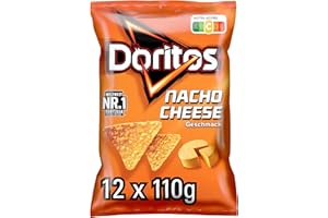 Doritos Nacho Cheese -Tortilla Nachos mit Käse Geschmack - Herzhafter Snack zum Knabbern aus Mais (12 x 110g)