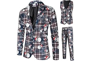 RTGSE Herren Weihnachtsanzug Hässliche Weihnachtskostüm Anzug Jacke + Ärmellose Weste + Lange Hosen Hose 3 Stück Kleidung Sets für Party
