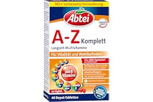 Abtei A-Z Komplett Langzeit-Multivitamine - 24 Vitamine und Mineralstoffe - hochdosiert, vegetarisch - 40 Depot-Tabletten