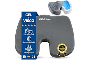 INDESMED Cojín Antiescaras Gel + Viscoelástico de Alta Densidad Premium Memory Foam | Funda Terciopelo Lavable con Antideslizante-Ergonómico, para Oficina, Hogar, Silla de Ruedas, Coche | 45x35x7cm