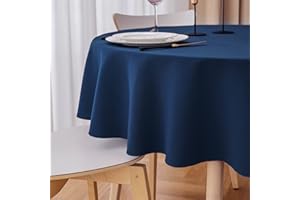 Yeahshion Tovaglia Rotonda Antimacchia Blu Scuro Φ180cm, Tovaglia in Poliestere Impermeabile con Piccolo Bordo Increspato per Tavolo, Sala da Pranzo, Ristorante