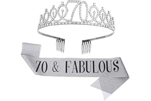 SUSSURRO "70 and Fabulous Sash and Rhinestone Tiara Set,70th Birthday Gifts Birthday Sash for Women Birthday Party Supplies( Silver)