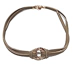 Collare in pelle colore taupe con centrale tre maglie intrecciate oro rosa