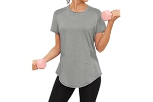 Gyabnw T-Shirt Sport Femme Manches Courtes Top Col Rond Léger Respirant Séchage Rapide Maille Aérée au Niveau des Épaules Haut Yoga Fitness Pilates