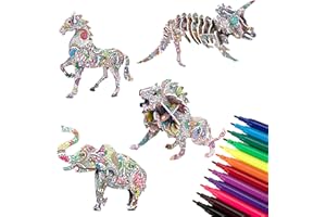 Wisplye Rompecabezas para Colorear 3D, 4 Piezas Puzzle de Pintura 3D con 12 Bolígrafos de Colores, Juegos de Rompecabezas Color para Niños y Niñas 5 6 7 8 9 10 11 12 Años
