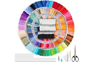 ESTCOO 289pcs Kit Fil Broderie Embroidery Floss,200 Couleurs Fils de Point de Croix pour Broderie et 30 Fils Noir&Blanc,8M/6Brins Fil à Broder Bracelets Loisirs Créatifs Kit Broderie des Outils Accessoires