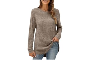 GENERIC Lightweight Sweaters for Womens Oversize Comfy Sweater Women Ribbed Kittned Jumper Crew Neck Long Sleeve Shirts Tunic Tops Ladies Jumper Fall Fashion Going Out Tshirts Clothes Workwear