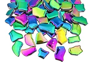 YOZIEMQ Unregelmäßige Keramik-Mosaikfliesen, 1,7 - 3,9 cm, 500 g, Keramik-Mosaikfliesen zum Basteln, Keramik-Mosaikstücke für Heimdekoration oder Bastelarbeiten, Mosaik-Zubehör (schillernder Regenbogen)