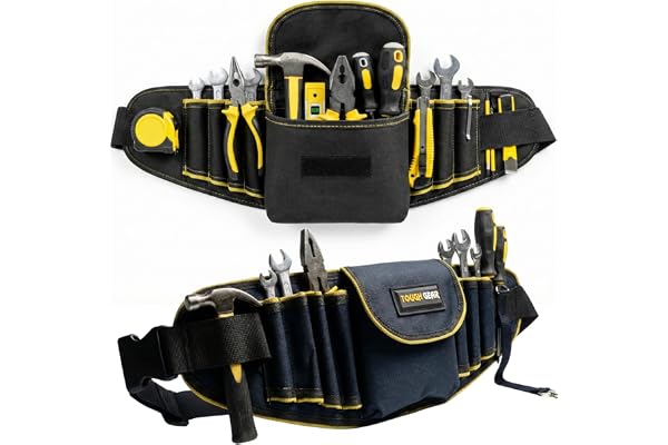 TOUGH GEAR 2.0 Pro Series Heavy Duty Tool Belt Waist Bag 600 145 50 mm, Durable Oxford Polyester Multi-Pocket Tool Storage Pouch with Adjustable Belt for Electrician, Technician & Repair Work.