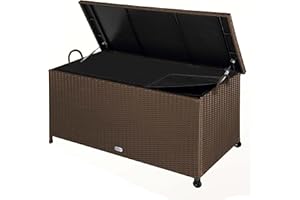 CASARIA® 270 Litre Rattan Garden Storage Box | Storage Boxes with Lids & Wheels | Waterproof UV Resistant | Inner Lining | 117x53x60cm Patio Furniture Cushion Storage Chest with Gas Lift Lid | Brown
