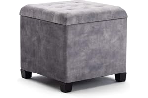 HNNHOME® Aksamitne wyściełane siedzisko, otomana, podnóżek, pufy, krzesło z pokrywką, 45 cm (jasnoszary, aksamit)