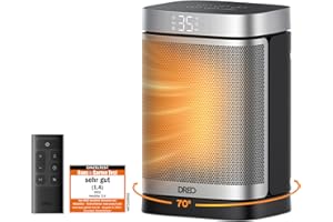 Dreo Heizlüfter Energiesparend Klein, 1500W Heizung Elektrisch mit Thermostat, 70° Oszillierend Elektroheizung, PTC Keramik Heizlüfter Leise, ECO-Modus, 12-Std-Timer, Überhitzungs- & Kippschutz