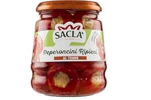Saclà, Sottoli, Peperoncini Ripieni al Tonno, Ideali per Aperitivo, Antipasti e Contorni, Vaso Vetro, 280g, Confezione da 12 Pezzi