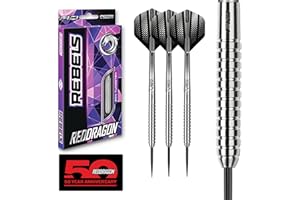 RED DRAGON Rebel 21g, 23g, 25g o 26g Freccette Tungsteno con Punta Acciacio, Voli e Freccette Aste