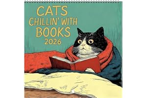 DHHYWWD 2026 Reading Cat Wall Calendar UK, Cats Chillin’ with Books Calendars, 12-Month Family Planner for Home Office School Creative Home Decor and Cat Lover Gift 21 X 21 CM