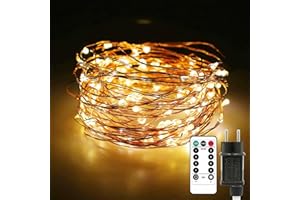 Auting Guirlande lumineuse LED en fil de cuivre, 10 m, 100 LED, étanche IP65, alimentée par une prise, idéale pour la décoration de Noël, l'intérieur et l'extérieur, Blanc chaud
