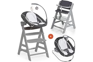 hauck Alpha Plus Newborn Set Deluxe Trona Evolutiva Bebe con Hamaca, Cojín y Arnés - Hamaca Alta Reclinable desde el Nacimiento - Silla Madera Niño Regulable - Tronas Infantiles de Madera - Gris