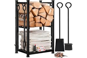 AMAGABELI GARDEN & HOME Amagabeli Portalegna Legna da ardere con 4 strumenti 72x46x30cm Interni set di Strumenti Caminetti Grande Capacità Esterni Scaffale Porta-Legna con 2 Ripiani Porta Ceppi Cremagliera del Camino