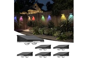‎JACKYLED JACKYLED Solar Wandleuchte Aussen, Ultrahelle Solarlampen für Außen Wand, 2 Linsenscheinwerfer RGB LED Solar Zaunleuchten für Außen, Solarwandleuchten für Garten, Zaun, Terrasse, 6 Stück