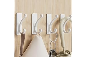 jockcaras Klebehaken Ohne Bohren Handtuchhalter und Haken - 5KG Selbstklebend Kleiderhaken Stark Kleben Statt Bohren Wandhaken, Handtuchhaken für Badezimmer, Tür, Garderobe, Wand, Weiß, 4 Stück