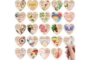 LETTERASHQP 24 Stück Glücksbringer aus Holz Kleine Geschenke Mutmacher Geschenk Glücksbringer Kleine Glücksbringer Holz Motivationsgeschenk Glücksbringer Kinder Glücksbringer für Prüfung Kollegen
