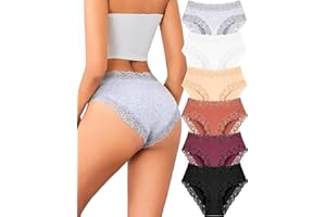 ALL OF SHE Bragas Mujer Algodon – Bragas de Algodón Suave con Encaje, Ropa Interior Mujer Cómoda y Transpirable, Pack de 5 Braguitas, Tallas S-2XL