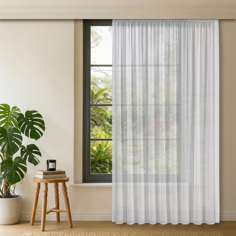 Gauze Fabric Design Lüks İpeksi Dokulu Bambu Kırışmaz Ütü Gerektirmez Optik Beyaz 300x250 Pilesiz (1 x 1) YÜKSEK KALİTELİ TÜL PERDE