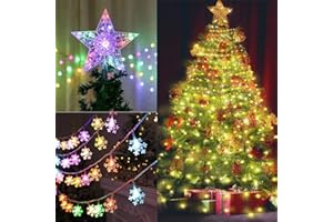 ‎KEAGAN KEAGAN Weihnachtsbaumspitze, batteriebetriebene Baumspitze, Stern-Weihnachtsbaumspitze, Schneeflockenförmige 10m LED-Farblichtleiste, Weihnachtsschmuck-Set