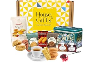 HOUSE OF GIFTS Afternoon Tea Hamper With Scones Mix, 40 Tea Bags, Jam and Traditional Scottish Shortbread & Biscuits | Cooking Food gift For Mum, Dad, Grandparents