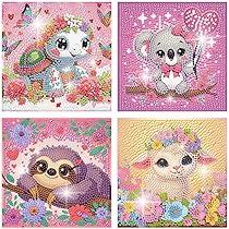 6 Pcs Diamond Art Kits For Kids - 6x6 Inch Animal Gem Painting Crafts For Beginners