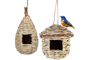 HYWEAN HOMD 2 Pcs Bird House Natural, Hanging Bird Nesting Boxes, Bird Houses for Garden Outdoor Tree Hummingbird Robin, Handmade Green