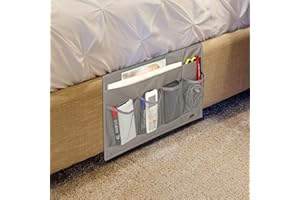 Vinsani Bedside Caddy Organiser Bed Pocket Under Couch Table Mattress Sofa Storage for Storing Books Magazines Tablet Remote Control Phone Cables Eyeglasses Holder – Grey